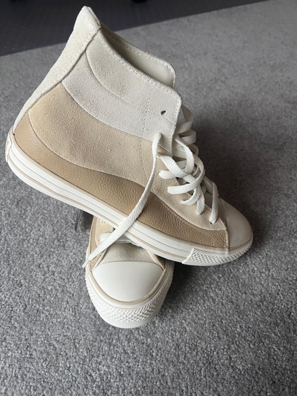 Converse High Top Sneakers in Beige and Cream - Picture 2 of 5